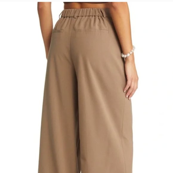 Open Edit Relaxed Waist Wide Leg Trousers in Brown Caribou Size M - Picture 5 of 12